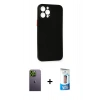 MARSİLYAN™- iPhone 12 Pro Max Kılıf Yadigar Yansıma Serisi - Siyah 5D Eko Cam Ekran Koruyucu + Neon Fosforlu Kamera Lens - YL