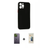 MARSİLYAN™- iPhone 12 Pro Max Kılıf Yadigar Yansıma Serisi - Siyah 6D Mat Seramik Hayalet Nano Ekran Koruyucu + Neon Fosforlu Kamera Lens - YL