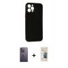 MARSİLYAN™- iPhone 12 Pro Max Kılıf Yadigar Yansıma Serisi - Siyah 6D Mat Seramik Hayalet Nano Ekran Koruyucu + Neon Fosforlu Kamera Lens - BZ