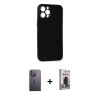 MARSİLYAN™- iPhone 12 Pro Max Kılıf Yadigar Yansıma Serisi - Siyah Bilvis Hayalet Cam Ekran Koruyucu + Neon Fosforlu Kamera Lens - BZ