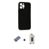 MARSİLYAN™- iPhone 12 Pro Max Kılıf Yadigar Yansıma Serisi - Siyah Bilvis Hayalet Cam Ekran Koruyucu + Metal Kamera Lens Koruma Cam - GD