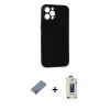 MARSİLYAN™- iPhone 12 Pro Max Kılıf Yadigar Yansıma Serisi - Siyah Bilvis Hayalet Cam Ekran Koruyucu + Metal Kamera Lens Koruma Cam - GS