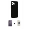 MARSİLYAN™- iPhone 12 Pro Max Kılıf Yadigar Yansıma Serisi - Siyah Bilvis Hayalet Cam Ekran Koruyucu + Neon Fosforlu Kamera Lens - BZ