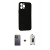 MARSİLYAN™- iPhone 12 Pro Max Kılıf Yadigar Yansıma Serisi - Siyah Bilvis Hayalet Cam Ekran Koruyucu + Neon Fosforlu Kamera Lens - YL