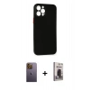 MARSİLYAN™- iPhone 12 Pro Max Kılıf Yadigar Yansıma Serisi - Siyah Bilvis Hayalet Cam Ekran Koruyucu + Neon Fosforlu Kamera Lens - SI