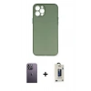 MARSİLYAN™- iPhone 12 Pro Max Kılıf Yadigar Yansıma Serisi - Siyah Bilvis Hayalet Cam Ekran Koruyucu + Neon Fosforlu Kamera Lens - BZ