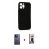 MARSİLYAN™- iPhone 12 Pro Max Kılıf Yadigar Yansıma Serisi - Siyah Bilvis Hayalet Cam Ekran Koruyucu + Neon Fosforlu Kamera Lens - MI