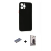 MARSİLYAN™- iPhone 12 Pro Max Kılıf Yadigar Yansıma Serisi - Siyah Bilvis Hayalet Cam Ekran Koruyucu + Renkli Kamera Lens Koruma Cam - SI