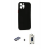 MARSİLYAN™- iPhone 12 Pro Max Kılıf Yadigar Yansıma Serisi - Siyah Bilvis Hayalet Cam Ekran Koruyucu + Renkli Kamera Lens Koruma Cam - SI