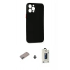 MARSİLYAN™- iPhone 12 Pro Max Kılıf Yadigar Yansıma Serisi - Siyah Bilvis Hayalet Cam Ekran Koruyucu + Shine Kamera Lens Koruma Cam - SABE