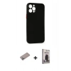MARSİLYAN™- iPhone 12 Pro Max Kılıf Yadigar Yansıma Serisi - Siyah Bilvis Hayalet Cam Ekran Koruyucu + Shine Kamera Lens Koruma Cam - SABE