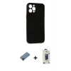 MARSİLYAN™- iPhone 12 Pro Max Kılıf Yadigar Yansıma Serisi - Siyah Bilvis Hayalet Cam Ekran Koruyucu + Shine Kamera Lens Koruma Cam - SH