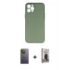 MARSİLYAN™- iPhone 12 Pro Max Kılıf Yadigar Yansıma Serisi - Siyah Bilvis Hayalet Cam Ekran Koruyucu + Yeşil Neon Fosforlu Kamera Lens