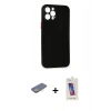 MARSİLYAN™- iPhone 12 Pro Max Kılıf Yadigar Yansıma Serisi - Siyah Joko 5D Cam + Renkli Kamera Lens Koruma Cam - SI