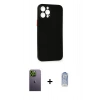 MARSİLYAN™- iPhone 12 Pro Max Kılıf Yadigar Yansıma Serisi - Siyah Joko Magic 5D Cam + Yeşil Neon Fosforlu Kamera Lens
