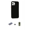 MARSİLYAN™- iPhone 12 Pro Max Kılıf Yadigar Yansıma Serisi - Siyah Joko Magic 5D Hayalet Cam + Renkli Kamera Lens Koruma Cam - PE