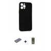 MARSİLYAN™- iPhone 12 Pro Max Kılıf Yadigar Yansıma Serisi - Siyah Joko Magic 5D Hayalet Cam + Sarı Renkli Kamera Lens Koruma Cam