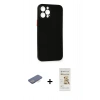 MARSİLYAN™- iPhone 12 Pro Max Kılıf Yadigar Yansıma Serisi - Siyah Mat Seramik Nano Ekran Koruyucu + Mavi Renkli Kamera Lens Koruma Cam