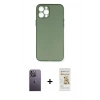 MARSİLYAN™- iPhone 12 Pro Max Kılıf Yadigar Yansıma Serisi - Siyah Mat Seramik Nano Ekran Koruyucu + Neon Fosforlu Kamera Lens - BZ