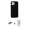 MARSİLYAN™- iPhone 12 Pro Max Kılıf Yadigar Yansıma Serisi - Siyah Mat Seramik Nano Ekran Koruyucu + Turuncu Renkli Kamera Lens Koruma Cam