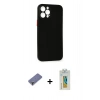 MARSİLYAN™- iPhone 12 Pro Max Kılıf Yadigar Yansıma Serisi - Siyah Polymer Nano Ekran Koruyucu + Gold Metal Kamera Lens Koruma Cam
