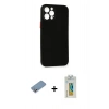 MARSİLYAN™- iPhone 12 Pro Max Kılıf Yadigar Yansıma Serisi - Siyah Polymer Nano Ekran Koruyucu + Gümüş Shine Kamera Lens Koruma Cam