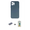 MARSİLYAN™- iPhone 12 Pro Max Kılıf Yadigar Yansıma Serisi - Siyah Polymer Nano Ekran Koruyucu + Mavi Renkli Kamera Lens Koruma Cam