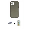 MARSİLYAN™- iPhone 12 Pro Max Kılıf Yadigar Yansıma Serisi - Siyah Polymer Nano Ekran Koruyucu + Mavi Renkli Kamera Lens Koruma Cam