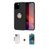 MARSİLYAN™- iPhone 12 Pro Max Kılıf Yankı Form Prime - Siyah 18D Cam Ekran Koruyucu + Shine Kamera Lens - LT