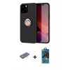 MARSİLYAN™- iPhone 12 Pro Max Kılıf Yankı Form Prime - Siyah 18D Cam Ekran Koruyucu + Renkli Kamera Lens Koruma Cam - TU