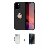 MARSİLYAN™- iPhone 12 Pro Max Kılıf Yankı Form Prime - Siyah 3D Antistatik Hayalet Cam Ekran Koruyucu + Shine Kamera Lens - LT