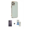 MARSİLYAN™- iPhone 12 Pro Max Kılıf Yankı Serisi - Şeffaf Royal Nano Ekran Koruyucu + Neon Fosforlu Kamera Lens - BZ