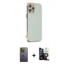 MARSİLYAN™- iPhone 12 Pro Max Kılıf Yankı Serisi - Şeffaf Temperli Cam Ekran Koruyucu + Neon Fosforlu Kamera Lens - YL