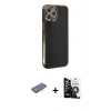 MARSİLYAN™- iPhone 12 Pro Max Kılıf Yankı Serisi - Şeffaf Temperli Cam Ekran Koruyucu + Renkli Kamera Lens Koruma Cam - PE