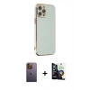 MARSİLYAN™- iPhone 12 Pro Max Kılıf Yankı Serisi - Şeffaf Temperli Cam Ekran Koruyucu + Neon Fosforlu Kamera Lens - SI