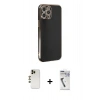 MARSİLYAN™- iPhone 12 Pro Max Kılıf Yankı Serisi - Şeffaf Uv Polymer Nano Ekran Koruyucu + Gold Shine Kamera Lens