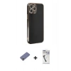 MARSİLYAN™- iPhone 12 Pro Max Kılıf Yankı Serisi - Şeffaf Uv Polymer Nano Ekran Koruyucu + Metal Kamera Lens Koruma Cam - GD