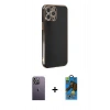 MARSİLYAN™- iPhone 12 Pro Max Kılıf Yankı Serisi - Siyah 18D Cam Ekran Koruyucu + Neon Fosforlu Kamera Lens - BZ