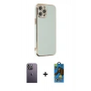 MARSİLYAN™- iPhone 12 Pro Max Kılıf Yankı Serisi - Siyah 18D Cam Ekran Koruyucu + Neon Fosforlu Kamera Lens - BZ