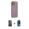 MARSİLYAN™- iPhone 12 Pro Max Kılıf Yankı Serisi - Siyah 18D Cam Ekran Koruyucu + Neon Fosforlu Kamera Lens - BZ