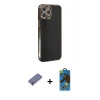 MARSİLYAN™- iPhone 12 Pro Max Kılıf Yankı Serisi - Siyah 18D Cam Ekran Koruyucu + Metal Kamera Lens Koruma Cam - GD