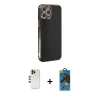 MARSİLYAN™- iPhone 12 Pro Max Kılıf Yankı Serisi - Siyah 18D Cam Ekran Koruyucu + Shine Kamera Lens - GD