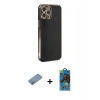 MARSİLYAN™- iPhone 12 Pro Max Kılıf Yankı Serisi - Siyah 18D Cam Ekran Koruyucu + Gümüş Shine Kamera Lens Koruma Cam