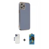 MARSİLYAN™- iPhone 12 Pro Max Kılıf Yankı Serisi - Siyah 18D Cam Ekran Koruyucu + Shine Kamera Lens - LT