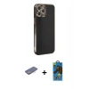 MARSİLYAN™- iPhone 12 Pro Max Kılıf Yankı Serisi - Siyah 18D Cam Ekran Koruyucu + Renkli Kamera Lens Koruma Cam - MI