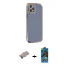 MARSİLYAN™- iPhone 12 Pro Max Kılıf Yankı Serisi - Siyah 18D Cam Ekran Koruyucu + Sierra Blue Shine Kamera Lens Koruma Cam