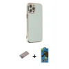 MARSİLYAN™- iPhone 12 Pro Max Kılıf Yankı Serisi - Siyah 18D Cam Ekran Koruyucu + Sierra Blue Shine Kamera Lens Koruma Cam