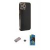 MARSİLYAN™- iPhone 12 Pro Max Kılıf Yankı Serisi - Siyah 18D Cam Ekran Koruyucu + Sierra Blue Shine Kamera Lens Koruma Cam
