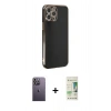 MARSİLYAN™- iPhone 12 Pro Max Kılıf Yankı Serisi - Siyah 20D Premium Cam Ekran Koruyucu + Neon Fosforlu Kamera Lens - BZ