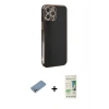 MARSİLYAN™- iPhone 12 Pro Max Kılıf Yankı Serisi - Siyah 20D Premium Cam Ekran Koruyucu + Gümüş Shine Kamera Lens Koruma Cam
